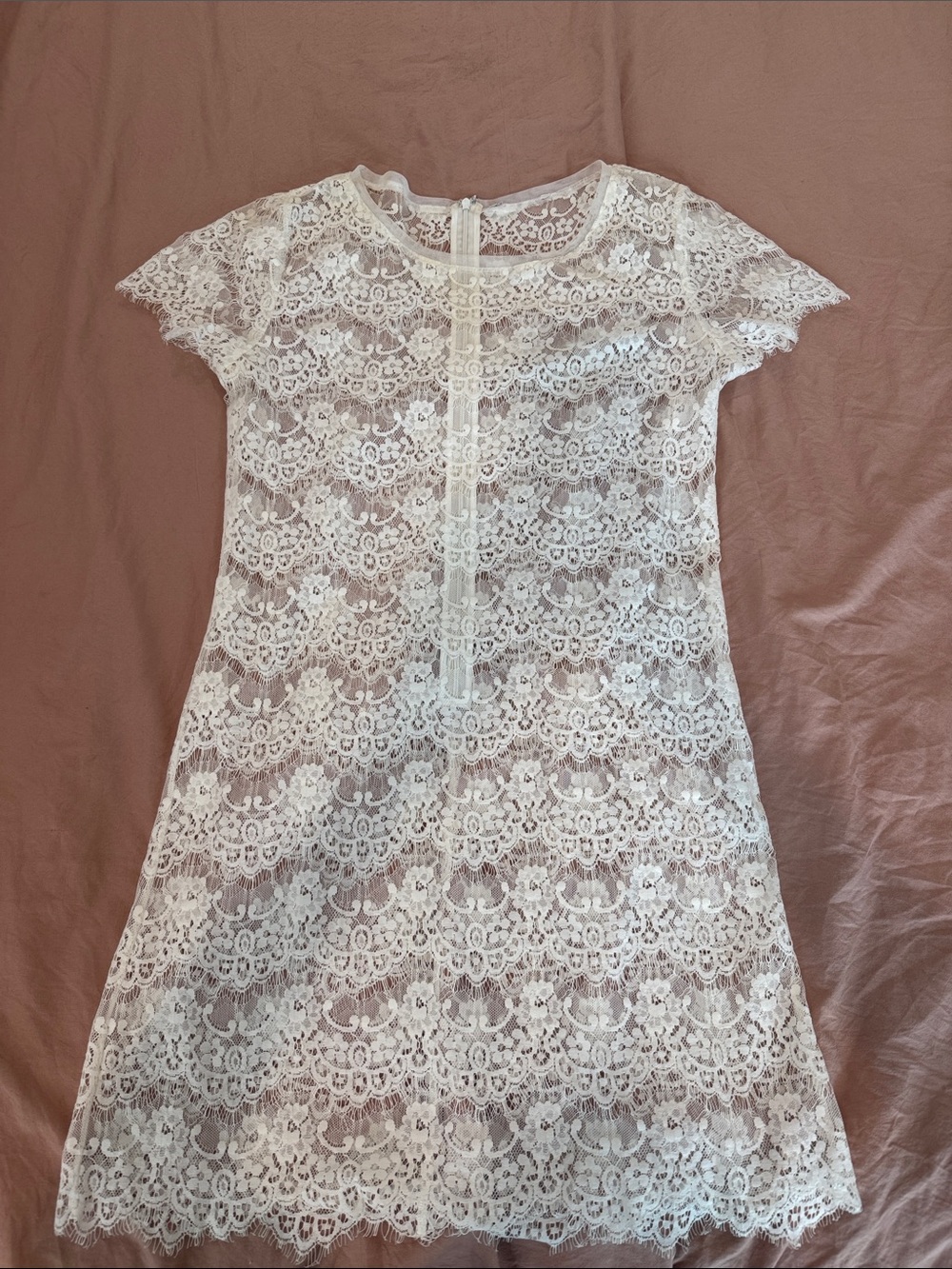 White Lace Short Sleeve Shift Dress